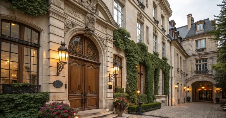 Vstupní brána a exteriér luxusního hotelu s bohatým zdobením